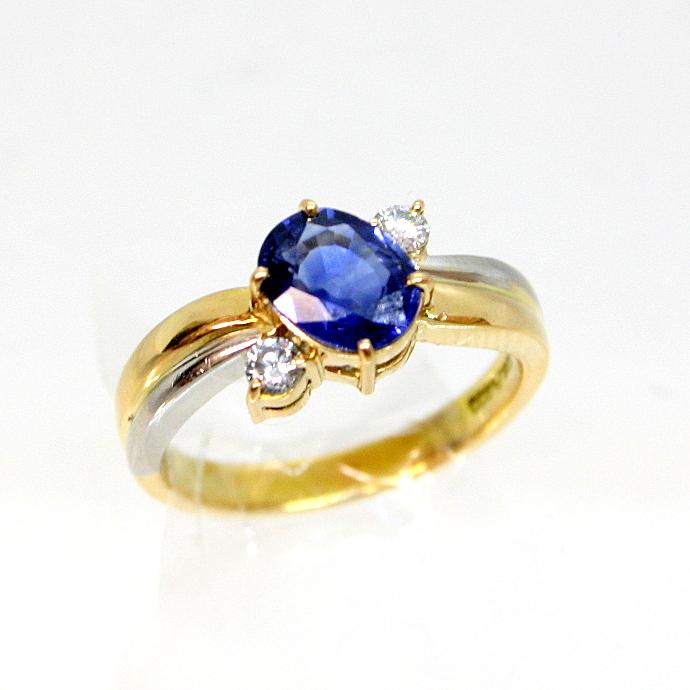 ◎中古美品◎18金，プラチナ サファイア 1.08ct ダイヤ 0.11ct