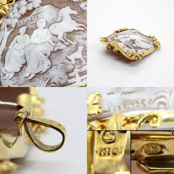 ラーバ カメオ アンティーク ブローチ 18k 金 ゴールド ラーバ カメオ