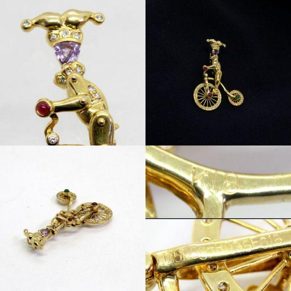 ◎中古美品◎18金 ダイヤ，マルチストーン 自転車に乗った