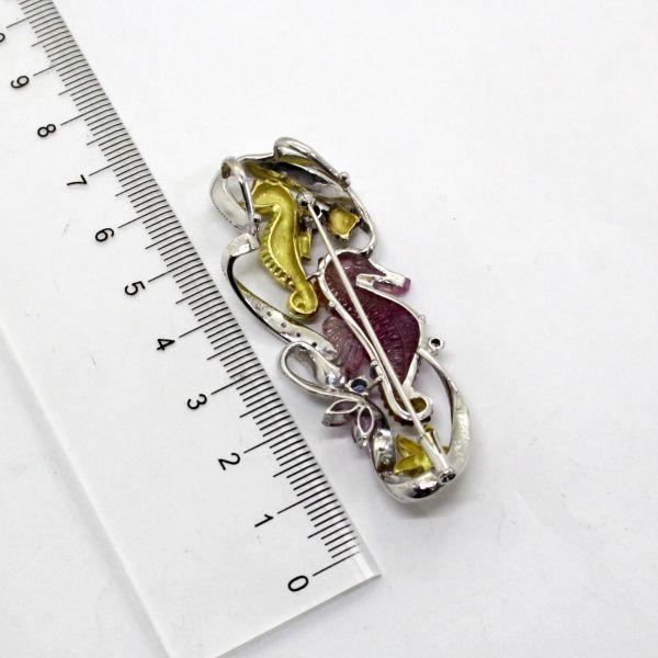 ◎中古美品◎18金YG,WG マルチストーン タツノオトシゴデザイン 