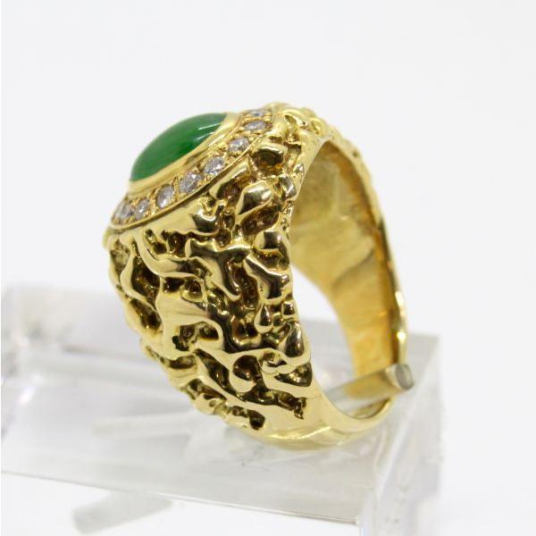 ◎中古美品◎18金 ヒスイ 1.12ct ダイヤ 0.40ct メンズリング 16号 