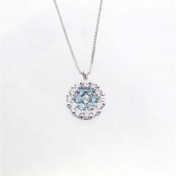 ◎中古美品◎18金WG ブルーダイヤ，ダイヤ 計 0.50ct ペンダント 