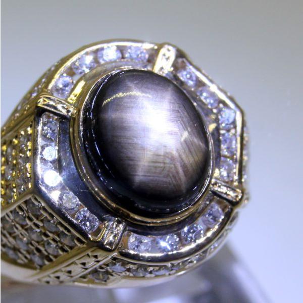 ◎中古美品◎18金 ブラックスターサファイア ダイヤ 1.50ct メンズ  