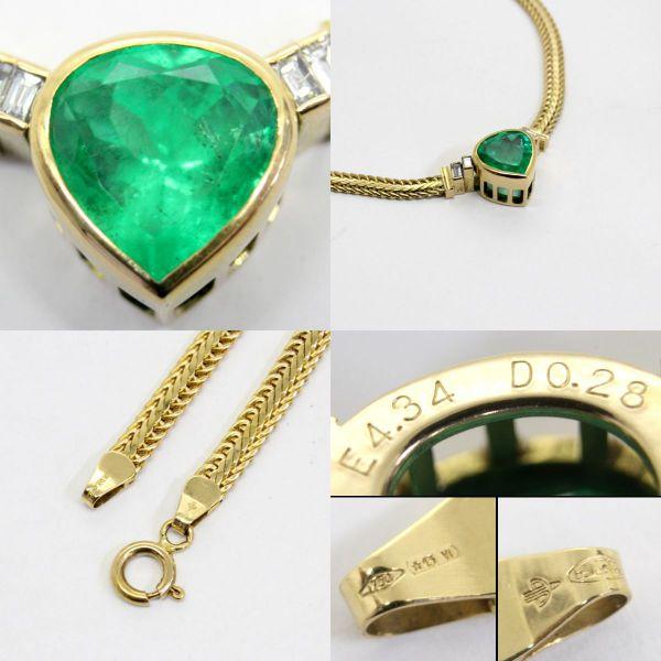 ◎中古美品◎18金 エメラルド 4.34ct ダイヤ 0.28ct ネックレス 