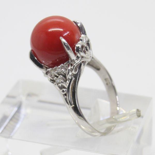 ◎中古美品◎プラチナ サンゴ 11.3mm ダイヤ 0.11ct リング 12.5号 
