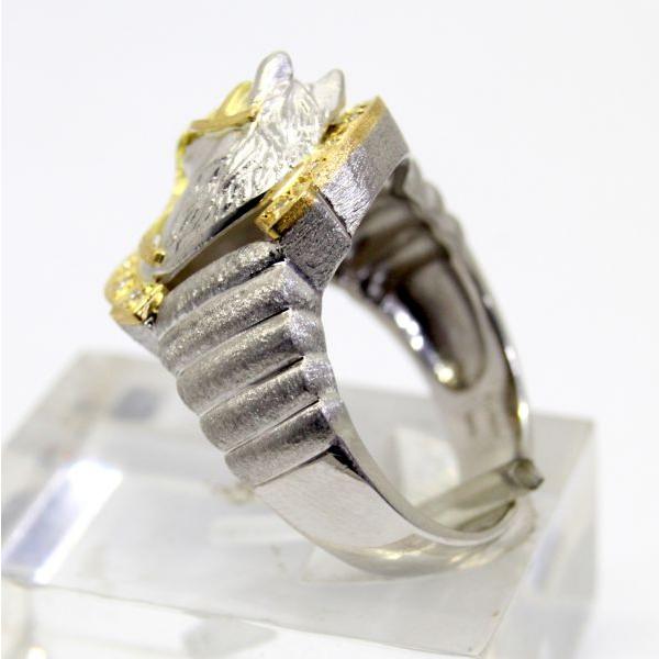 ◎中古美品◎プラチナ，18金 馬デザイン ダイヤ 0.13ct メンズリング 