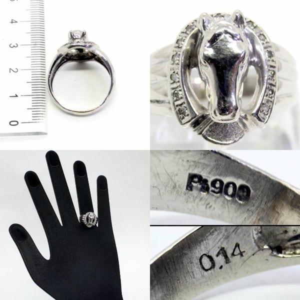◎中古美品◎プラチナ 馬デザイン ダイヤ 0.14ct メンズリング 16号 