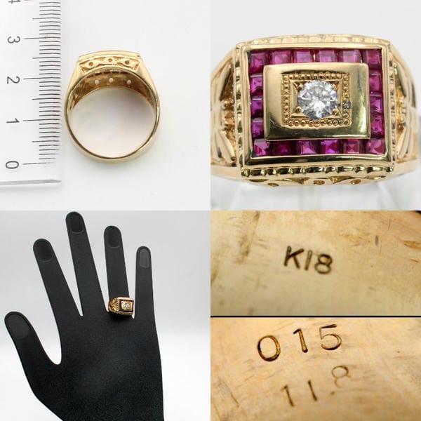 ◎中古美品◎18金 ルビー 1.18ct ダイヤ 0.15ct メンズリング 15号 