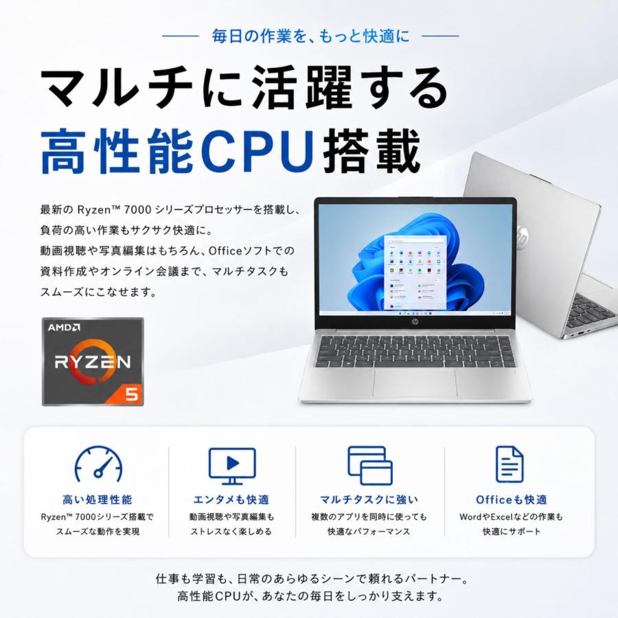 Windows11ノートPC 14インチ メモリ16GB SSD512GB HP ノートパソコン HP14-em 14型 メモリ16GB SSD512GB Windows11 新品