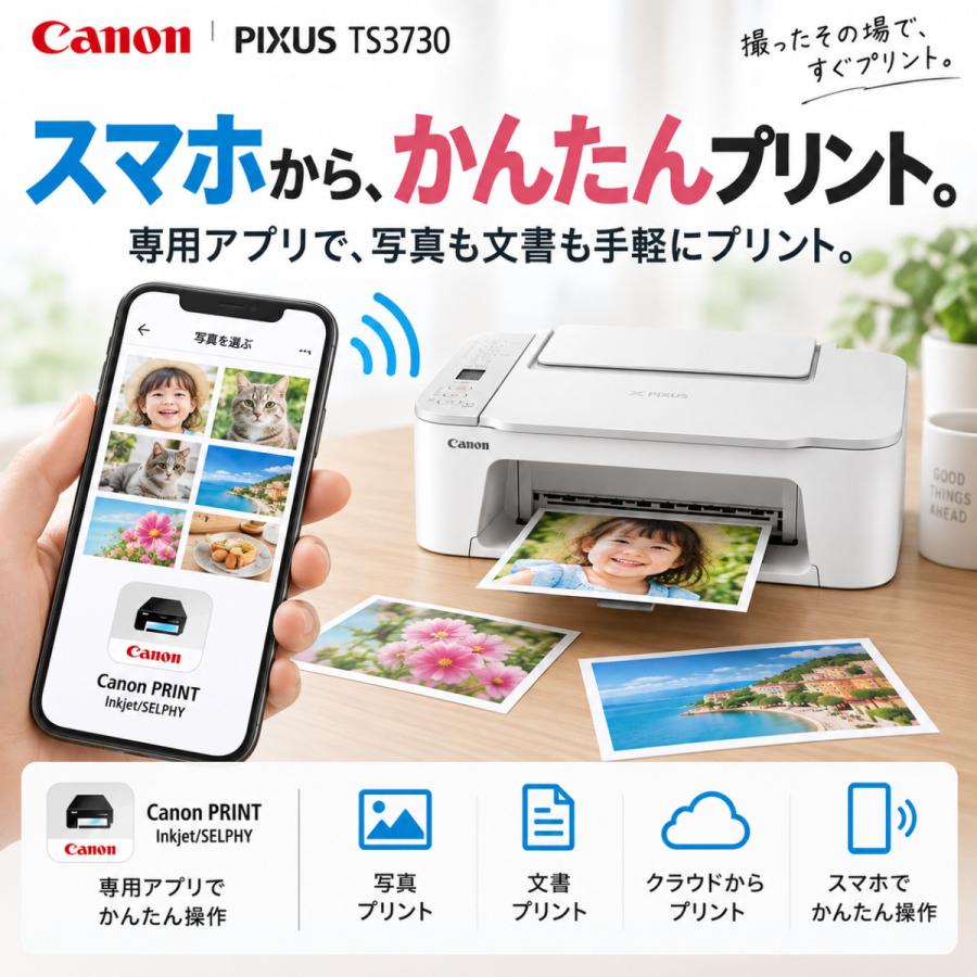 PIXUS Canon（キヤノン）TS3730 ホワイトセットアップ用インク付き