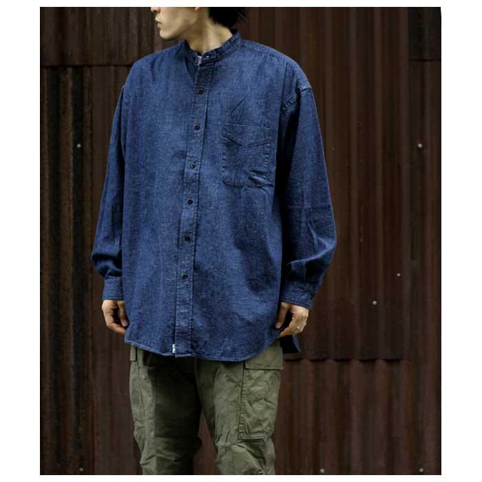 ⚫︎サイズ4！orslow デニムノーカラーシャツ ORSLOW ,NO COLLAR DENIM SHIRT. | andPheb Staff Blog