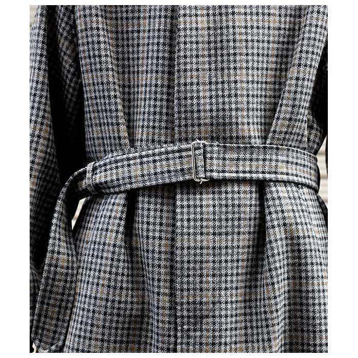 INTERIM HYPER BIG チェックツイード ベルテッド オーバーコート INTÉRIM】HYPER BIG LOVAT TWEED SINGLE RANGE BELTED OVER COAT - BLK