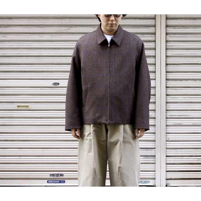 インテリム INTERIM LOVAT TWEED ハリントンジャケット D.BROWN/BLUE 