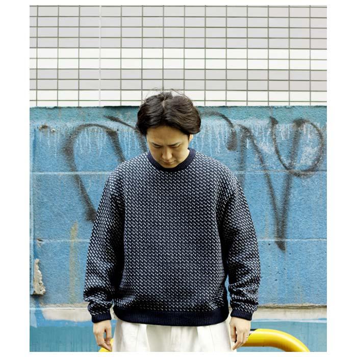 インテリム INTERIM バーズアイ ニット セーター ネイビー/ホワイト