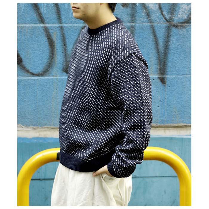 インテリム INTERIM バーズアイ ニット セーター ネイビー