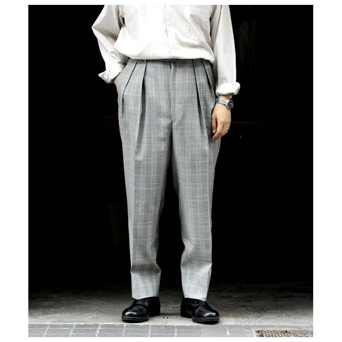 インテリム INTERIM グレーチェック 2タック ワイドテーパード