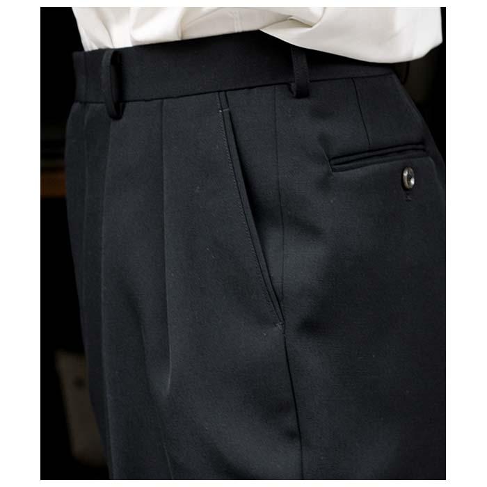 インテリム INTERIM ウールギャバジン 2タック ワイドテーパード