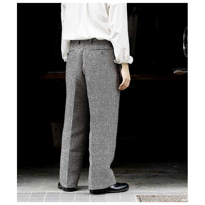 INTERIM ヘリンボーンジャガード バギーワイドパンツ インテリム INTERIM ヘリンボーンジャガード 限定生地 ワンタック