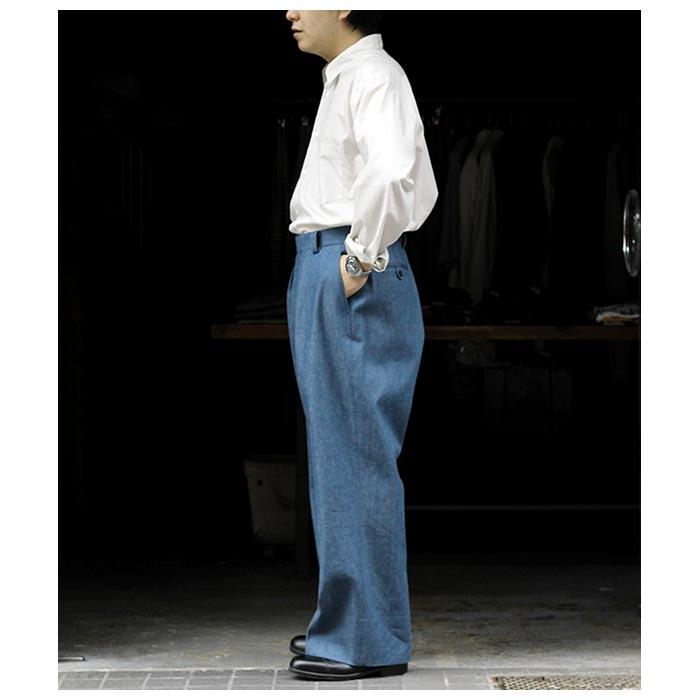 インテリム INTERIM ブルーデニム ワンタック バギー スラックス パンツ SHUTTLE DENIM 1-TUCK BAGGY SLACKS  (IT22S199-22A)