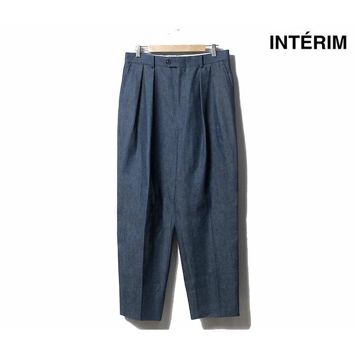 インテリム INTERIM ブルーデニム 2タック　ワイド　スラックス　パンツ インテリム INTERIM ブルーデニム 2タック ワイド スラックス パンツ