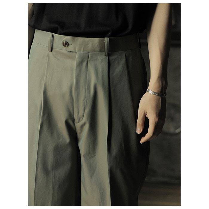 インテリム INTERIM ギザ ギャバジン 2タック ストレート スラックス 