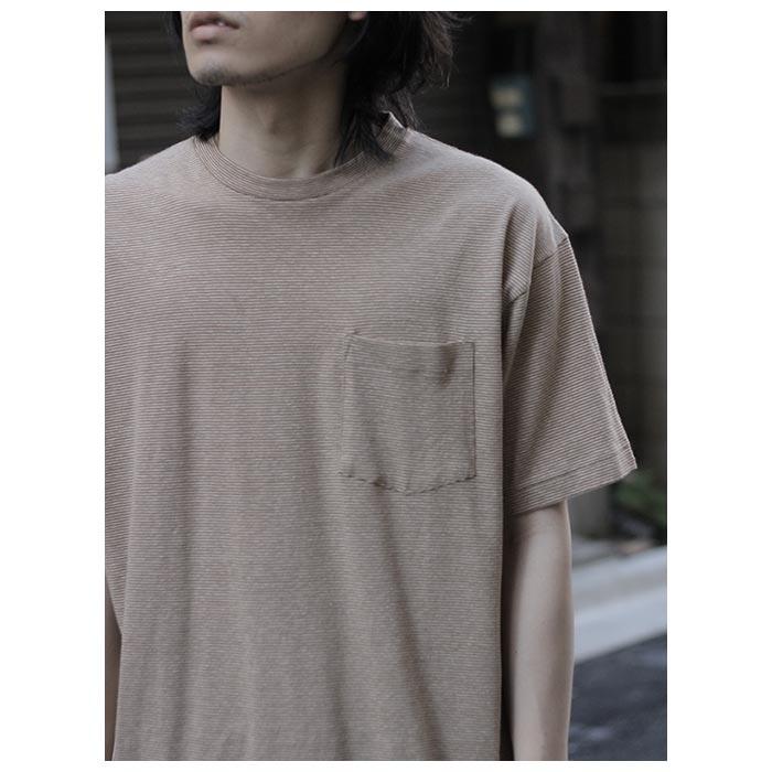 インテリム INTERIM コットン ヘンプ ボーダー ポケット 半袖T Tシャツ 