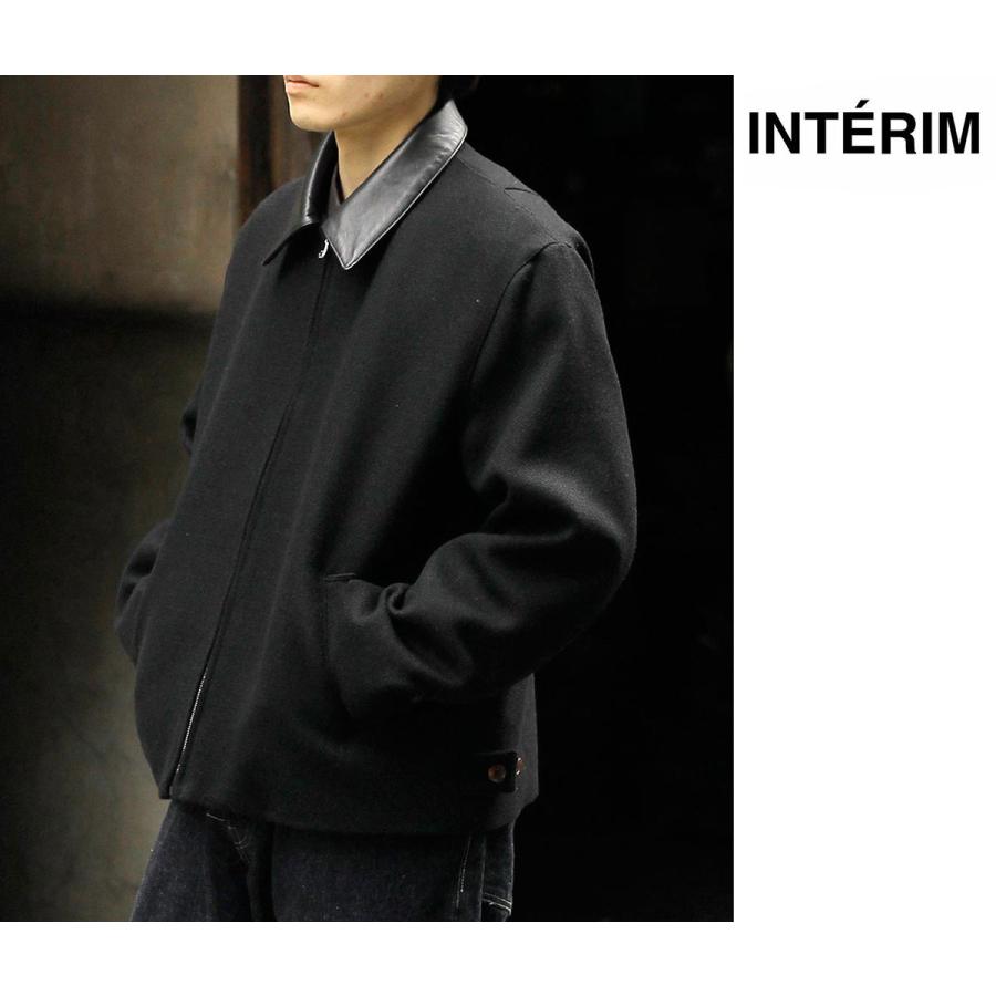 インテリム interim 襟レザージャケット ブルゾン インテリム INTERIM ヘビー ウール ナット ウィーヴ デッドストック