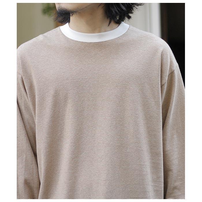インテリム INTERIM コットン ヘンプ ボーダー ロングスリーブ Tシャツ