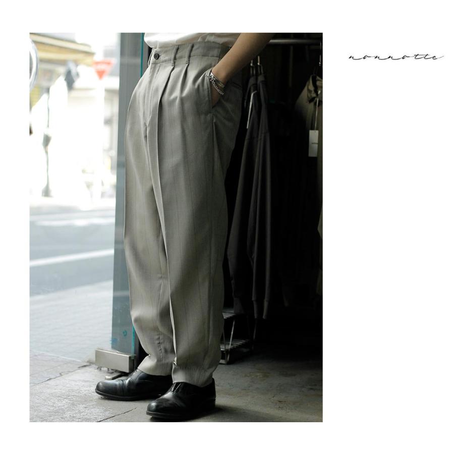 nonnotte ウール テーパードパンツ ノノット NONNOTTE ウールシルク ゴースト プレイド 2タック ワイド