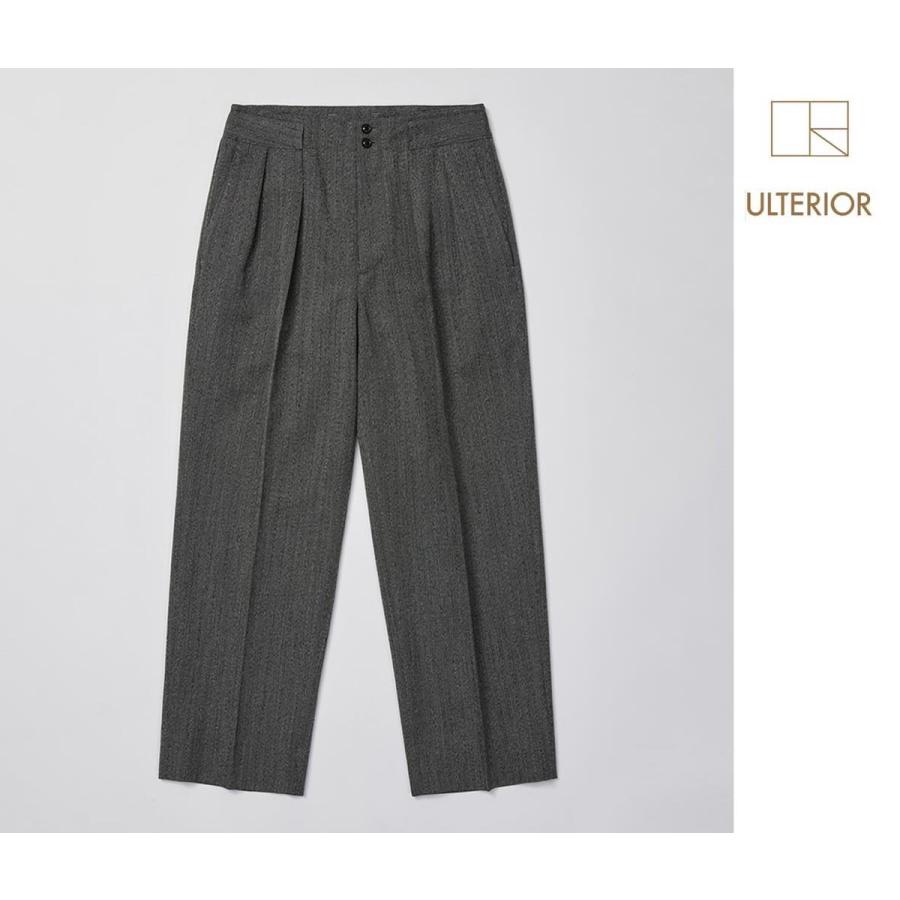 アルテリア ULTERIOR ウール 和紙 ヘリンボーン タック トラウザー