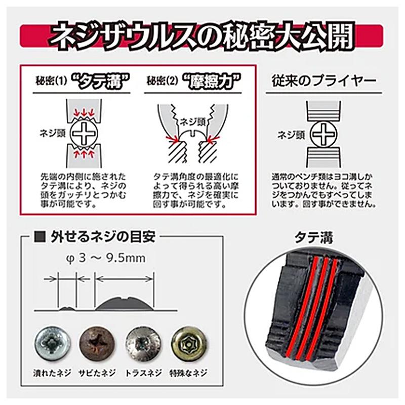 【メール便対応可】PZ-58 ENGINEER エンジニア ネジザウルスGT ペンチ 対応ネジサイズ：φ3〜9.5mm/全長：160mm｜andrive｜02