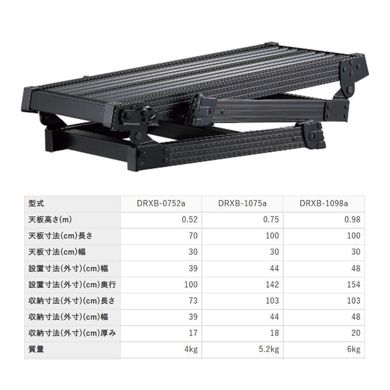 DRXB-0752A Hasegawa 長谷川工業 アルミ製 足場台 ブラック 幅広タイプ 脚立 作業台 洗車 踏み台 天場高さ:0.52m 耐荷重100kg(北海道・沖縄・離島 配送不可)_2