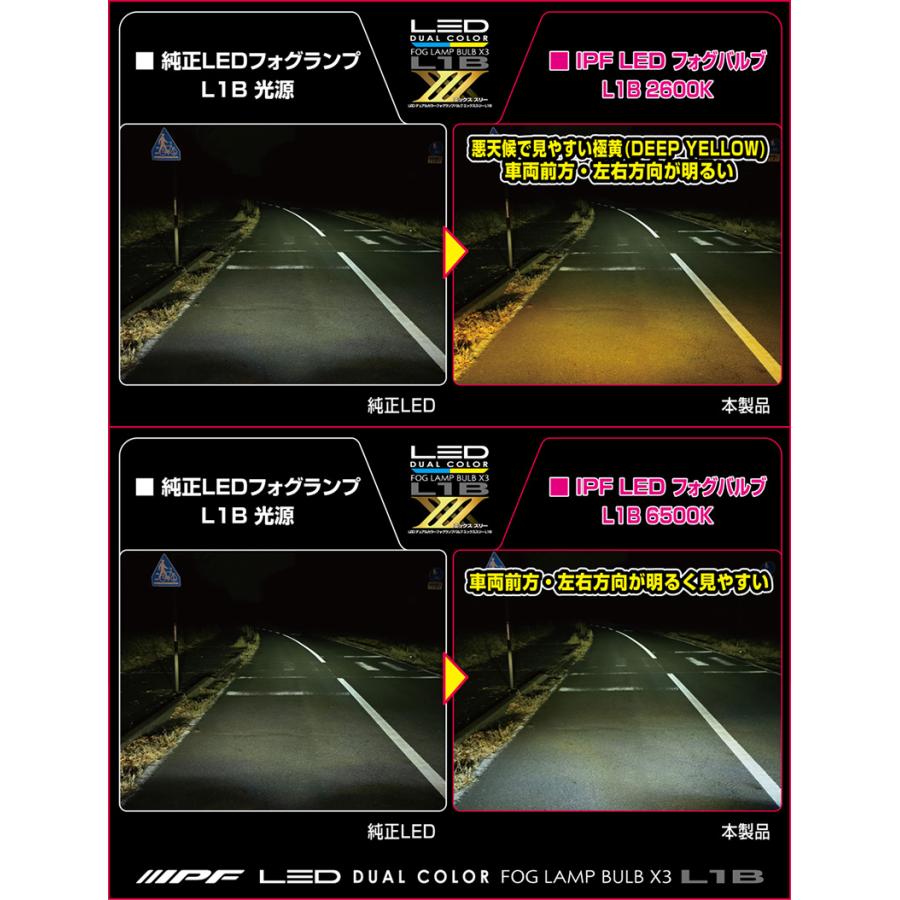 5LDFLM IPF アイピーエフ LED デュアルカラー フォグランプバルブ X3 L1B 2600K/6500K 12V専用 2色切替 3000lm バルブ2個入 専用工具付属 車検対応 日本製 | IPF | 05