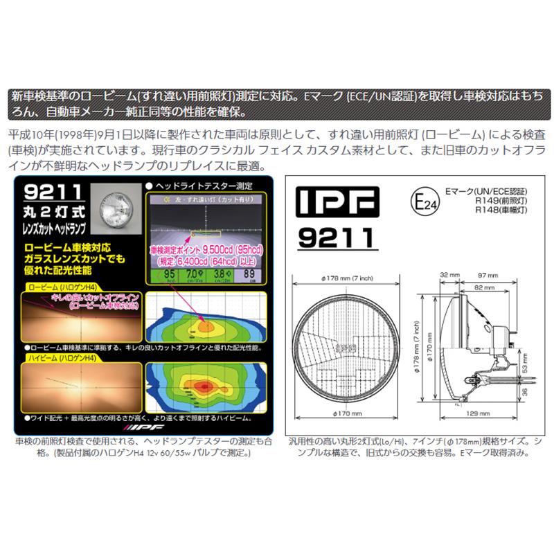 IPF 9211 IPF アイピーエフ 丸2灯式 レンズカット ヘッドランプ H4-12v