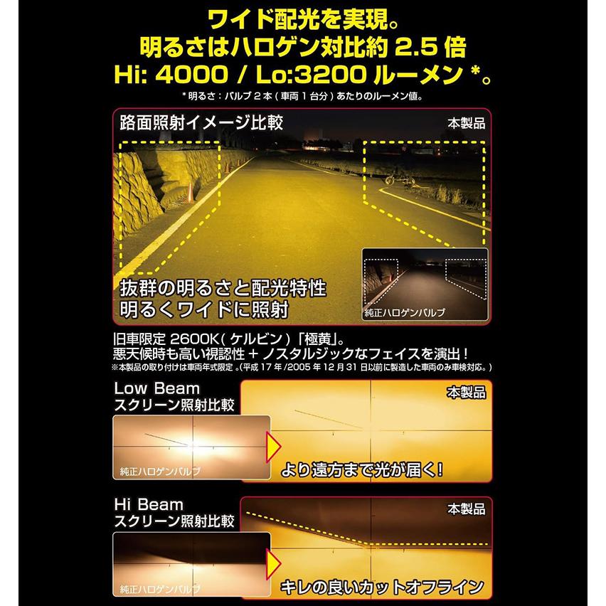 IPF E144HFB ハロゲンヘッドライト 最終値下げ IPF H4 イエロー 2600K Hi 4000/Low 3200Lm LED エフェクター