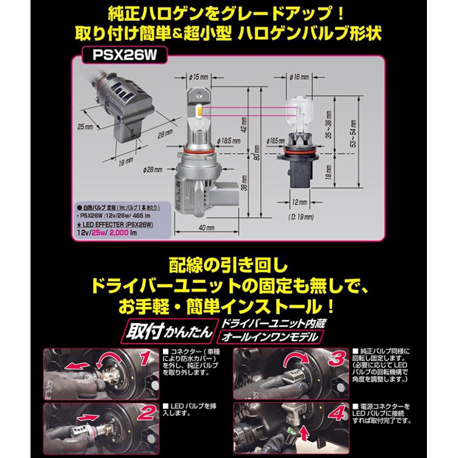 E164HFBW IPF アイピーエフ PSX26W LEDバルブ エフェクターヘッド＆フォグバルブ 極黄光2600K 4000lm 12V専用 25W バルブ2本入 車検対応 2年保証付 | IPF | 01