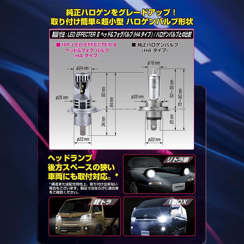 E341HFB IPF アイピーエフ LED エフェクターII ヘッド＆フォグバルブ6500Kシリーズ H4 12V専用 27w 6500K/5000lm バルブ2個入 車検対応 日本製 | IPF | 01