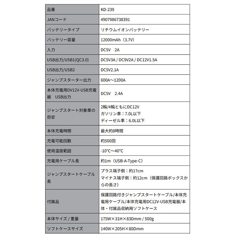 Kashimura（カシムラ） KD-239 Kashimura ジャンプスターター 12000mAh