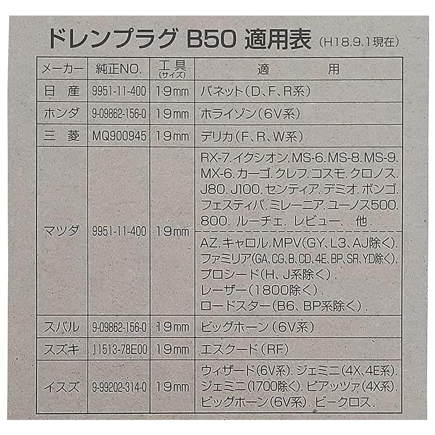 【メール便対応可】B50 B-50 PIAA ピア オイルパン用ドレンプラグ パッキン付 ボルトサイズ14mm×1.5 日産/ホンダ/三菱/マツダ/スバル/スズキ/いすゞ車用 | PIAA | 01