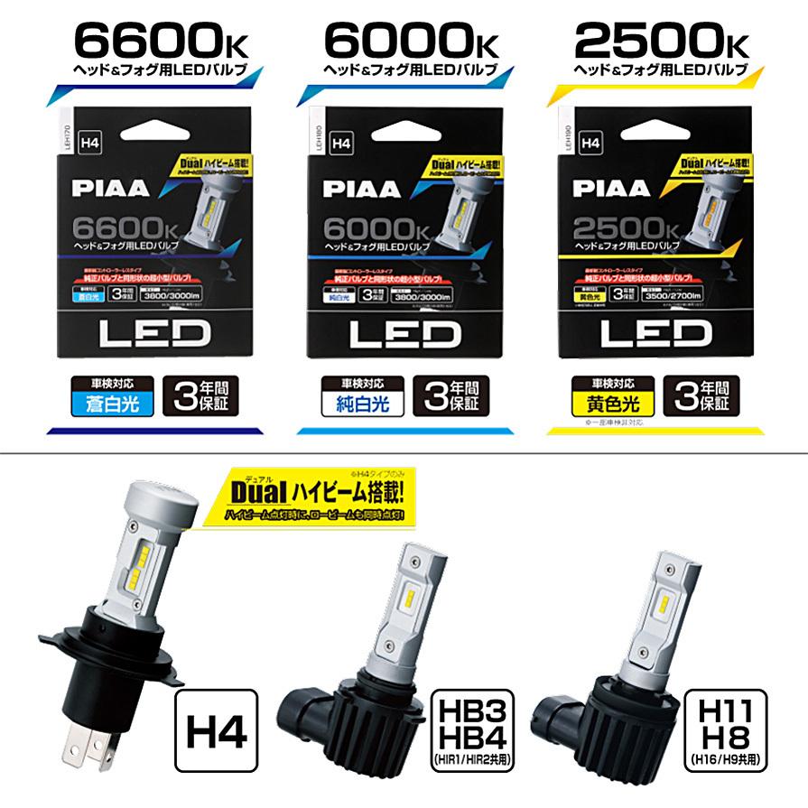 LEH180 PIAA H4 ヘッドライト&フォグランプ用LEDバルブ 純白光6000K 