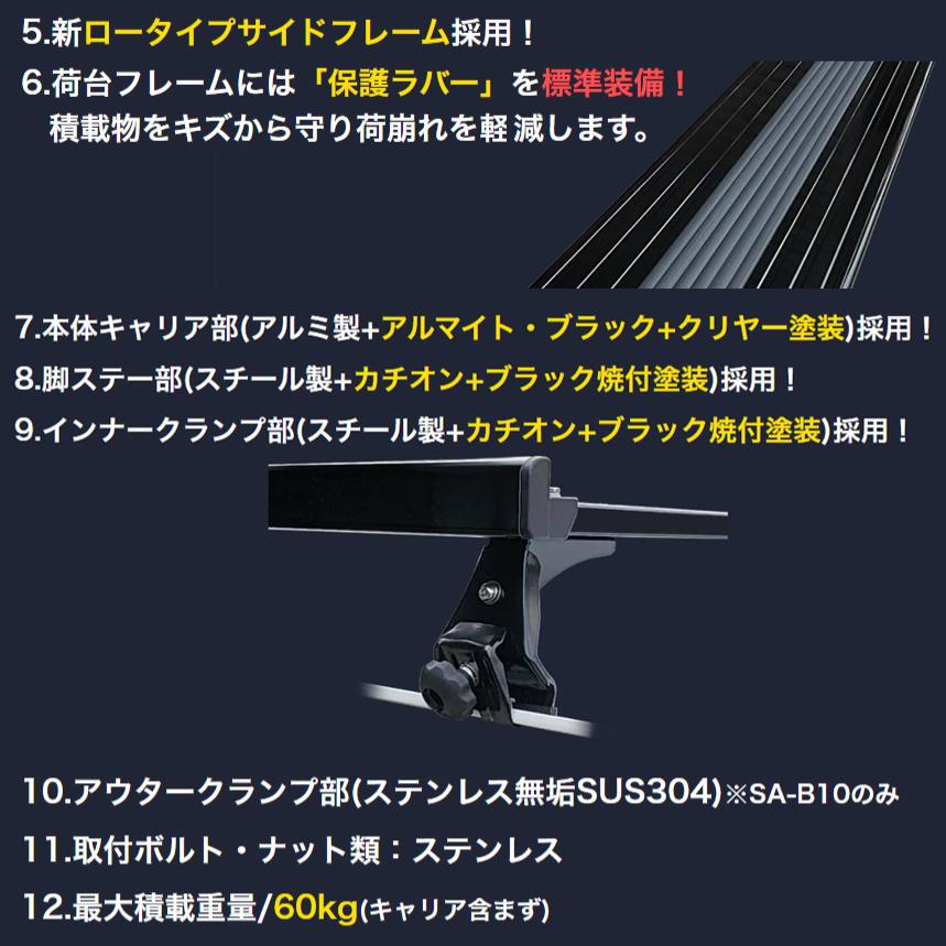 SA-B10 ロッキープラス Rocky＋ SA-BLACKシリーズ アルミ製ブラックルーフキャリア ハイエース/レジアスエース等 最大積載重量60kg(沖縄・離島 配送不可)の画像