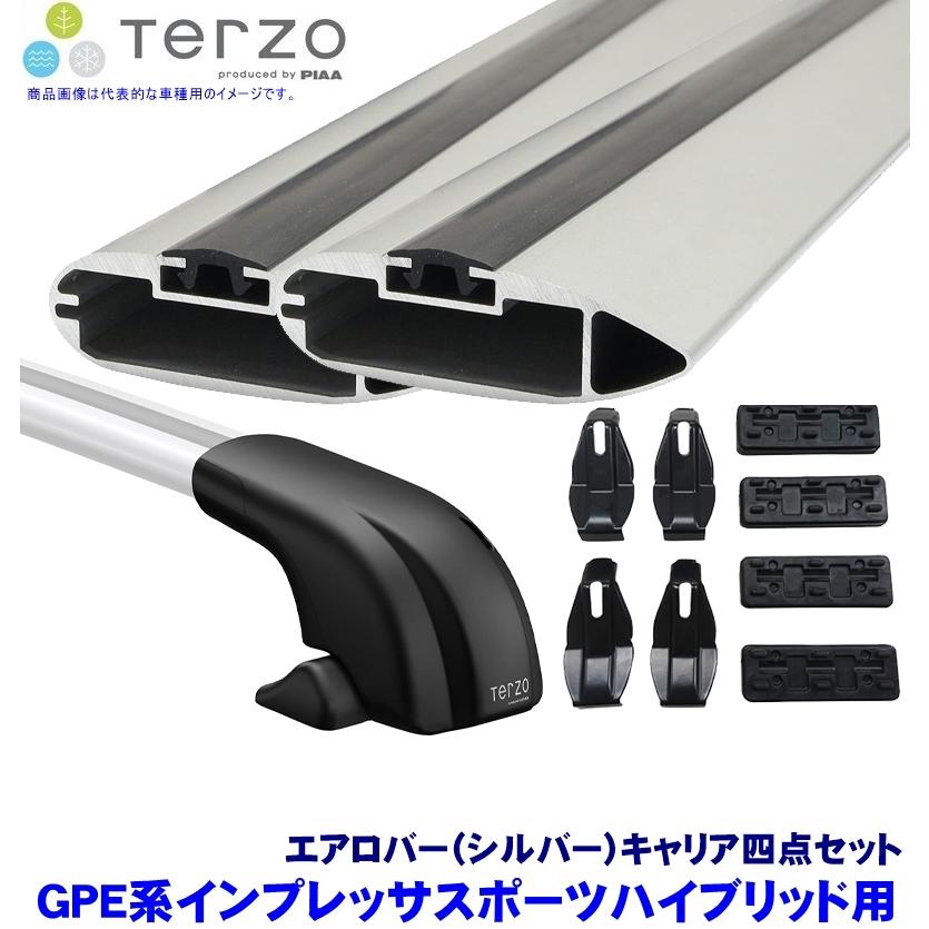 TERZO テルッツオ テルッツォ GPE系インプレッサスポーツハイブリッド(H27.7〜H28.9)用ルーフキャリア フット＋エアロバー(シルバー)＋ホルダー四点セット