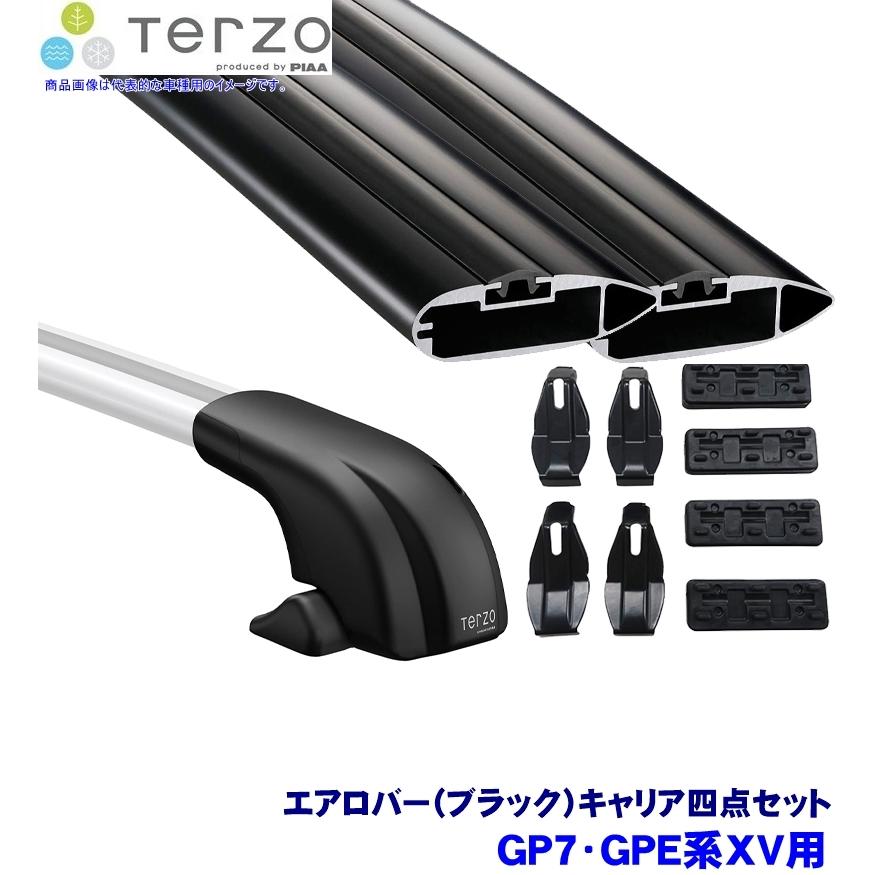 TERZO テルッツオ テルッツォ GP7/GPE系XV(H24.10〜H29.4ルーフレール無)用ルーフキャリア フット＋エアロバー(ブラック)＋ホルダー四点セット