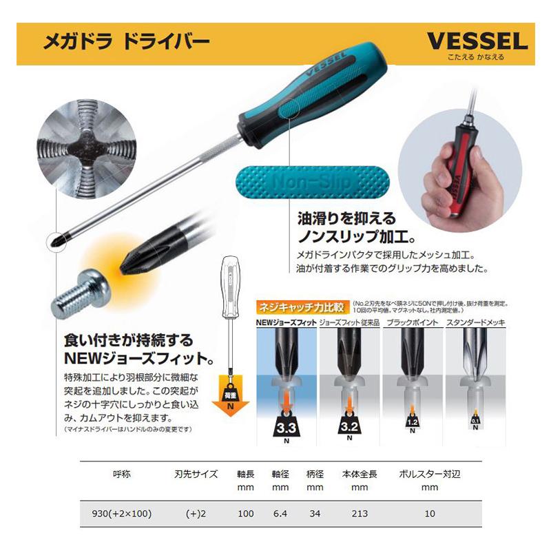 非常に良い】ベッセル(VESSEL) メガドラ貫通ドライバー マイナス6×150