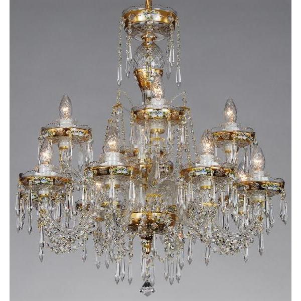 琺瑯（ほうろう）加工 シャンデリア CH-12ギルディッド LED電球対応 12灯 高級 クリスタル 輸入 ゴールド 天井照明 調光対応 受注生産