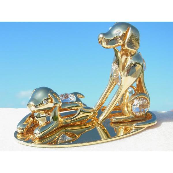 【送料無料】【おまけ付】親子 犬 置物 誕生日プレゼント 子供 女性 犬 イヌ いぬ 戌年 いぬ年 ペット スワロフスキー クリスタル | 