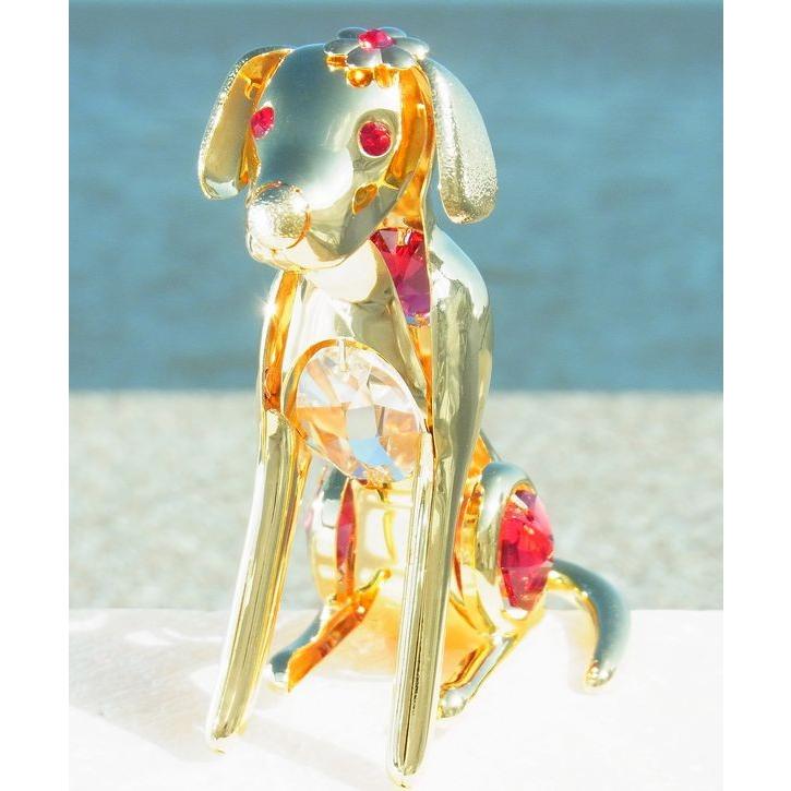 【送料無料】【おまけ付】花飾り 犬 置物 誕生日プレゼント 縁起物 子供 女性 イヌ いぬ いぬ年 戌年 ペット スワロフスキー クリスタル |  | 01