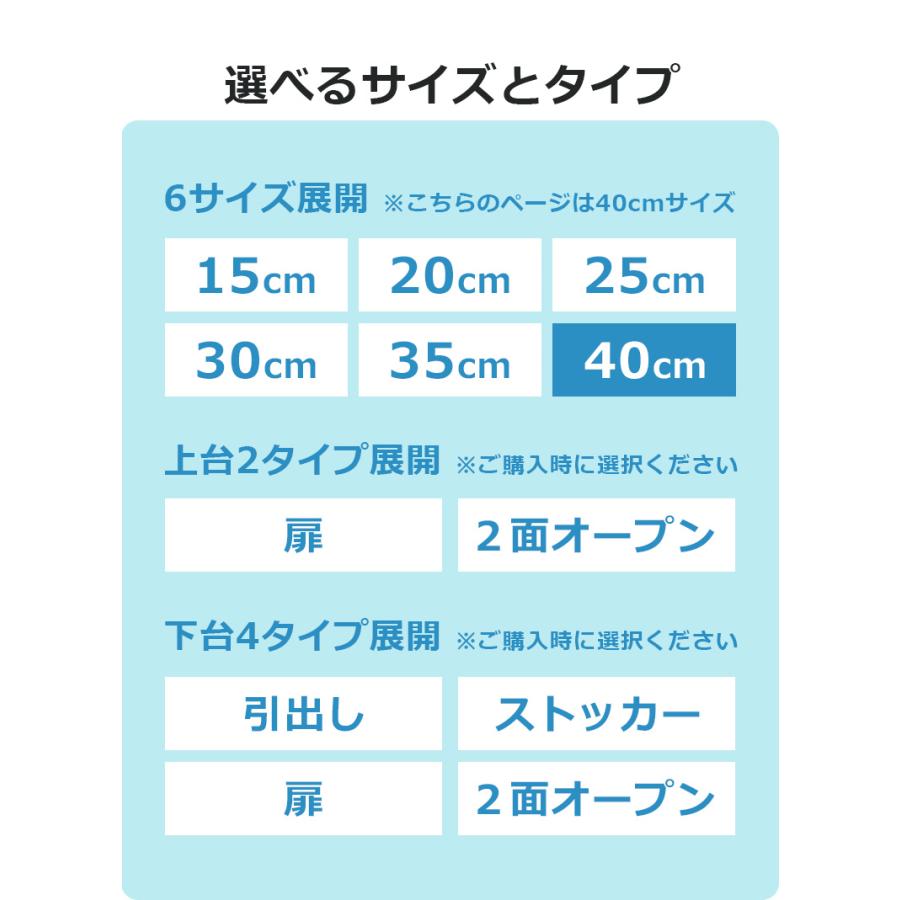 隙間収納 キッチン収納 ランドリー収納 幅40cm 上下台セット リビング収納 キャビネット ランドリーラック 白 サニタリー 白家具 ホワイト 開き戸収納_9
