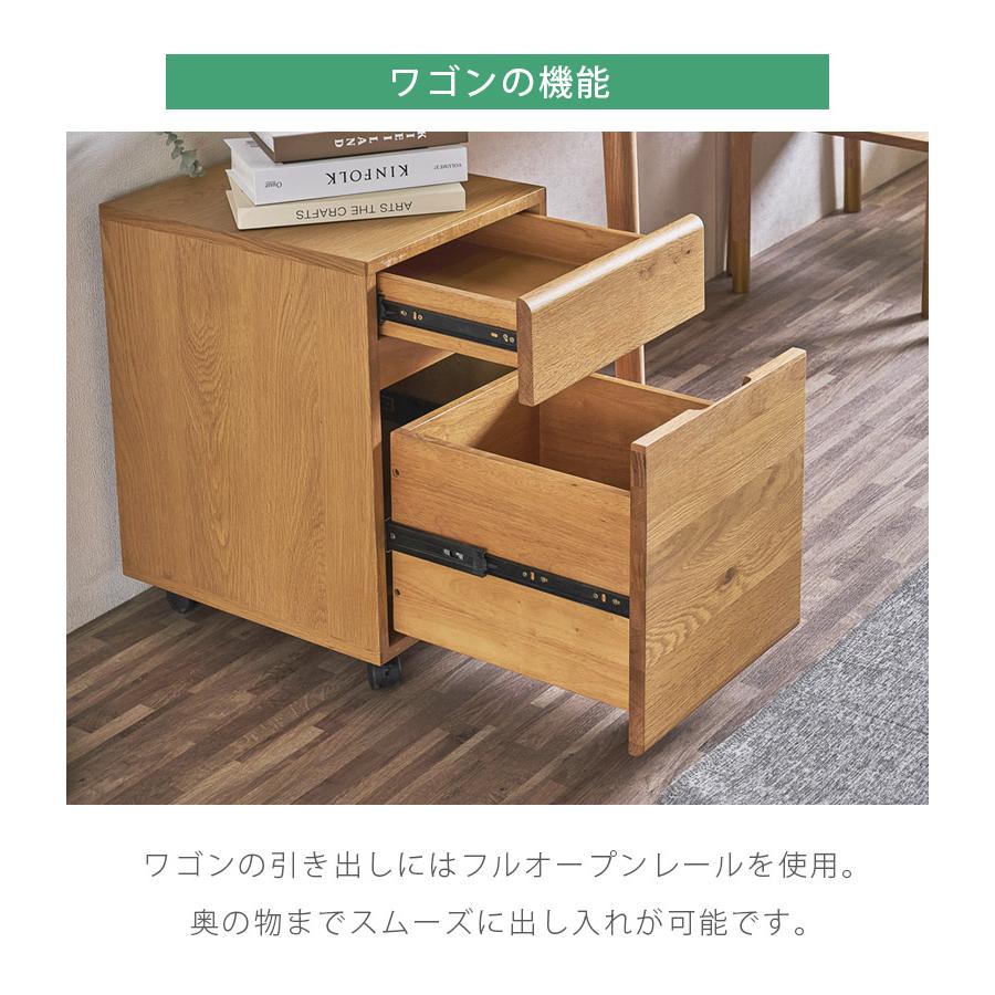 ワゴン キャスター付き 2段 収納 キャスター 木製 デスク用 幅35cm 天然木 単品 おしゃれ オーク突板 天然木ワゴン 2段ワゴン フルオープンレール_2