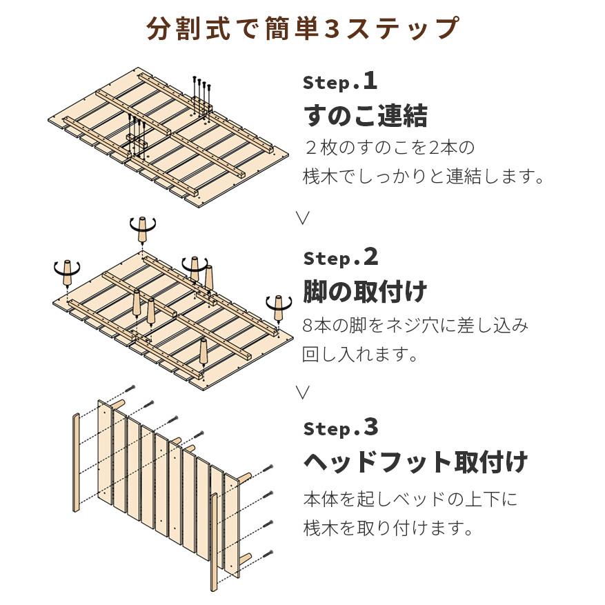 すのこベッド シングル ベッド シングルベッド すのこ ベッドフレーム 北欧 おしゃれ 通気性 頑丈 ロータイプ パイン材 無垢材 脚付き フレーム | 未来商会 | 12